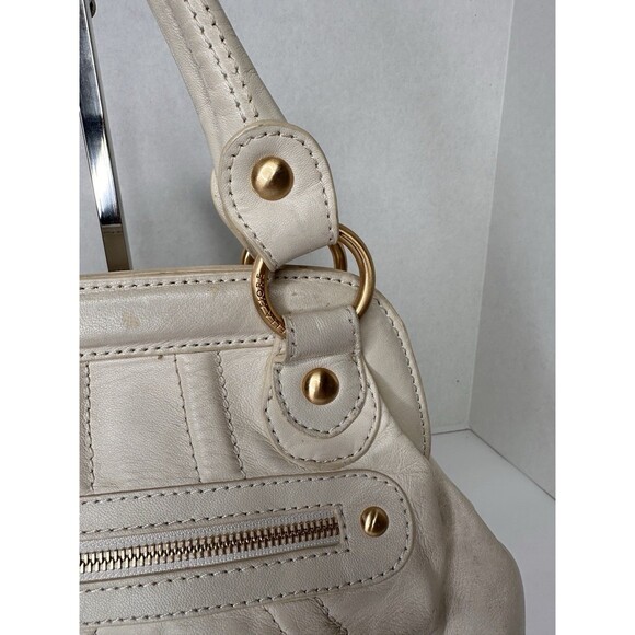 Rare Y2K Isabella Fiore  Leather Handbag Satchel Cream Ruffle Detail Gorgeous - Picture 6 of 14